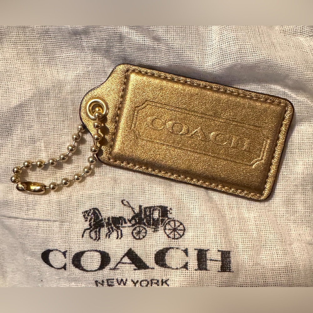 Coach Gold Leather Key Tag/Card Holder